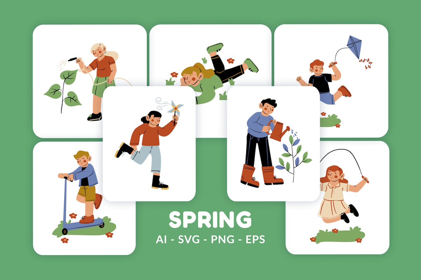春天人物场景矢量插画 Spring Vector Illustration|ABC素材资源网