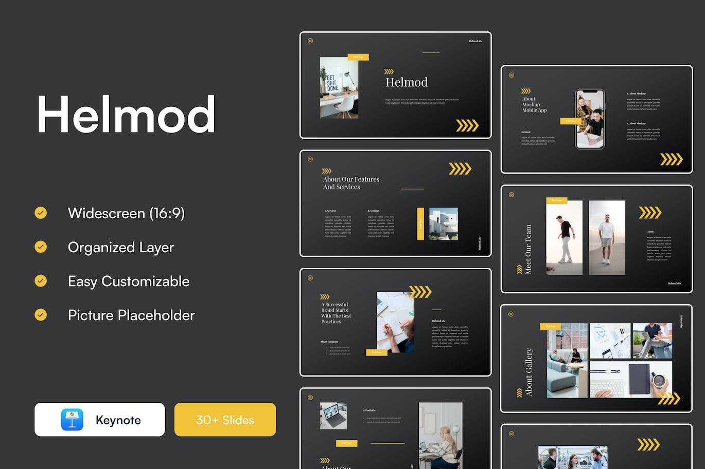 现代暗黑配色方案Keynote创意模板 Helmod – Modern Dark Theme Keynote|ABC素材资源网