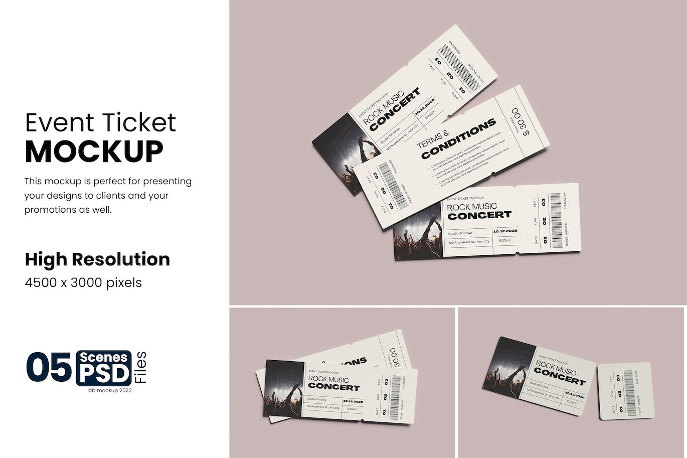 演唱会活动门票设计样机模板 Event Ticket Mockup|ABC素材资源网