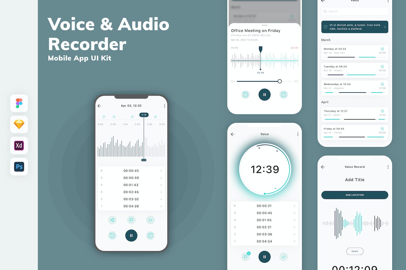 语音和录音机移动应用程序UI套件 Voice & Audio Recorder Mobile App UI Kit|ABC素材资源网