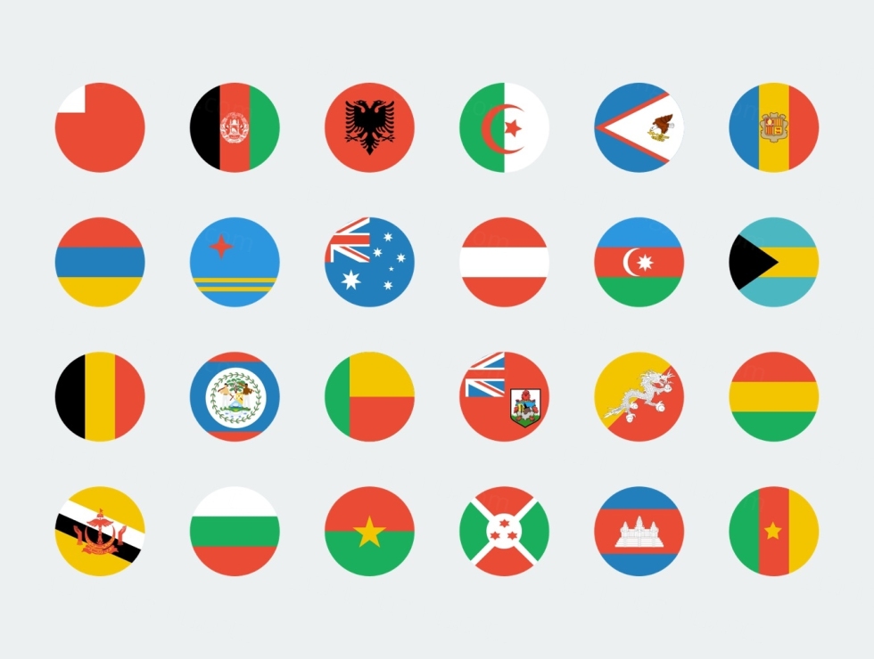扁平化风格国旗图标Circle World Flags|ABC素材资源网