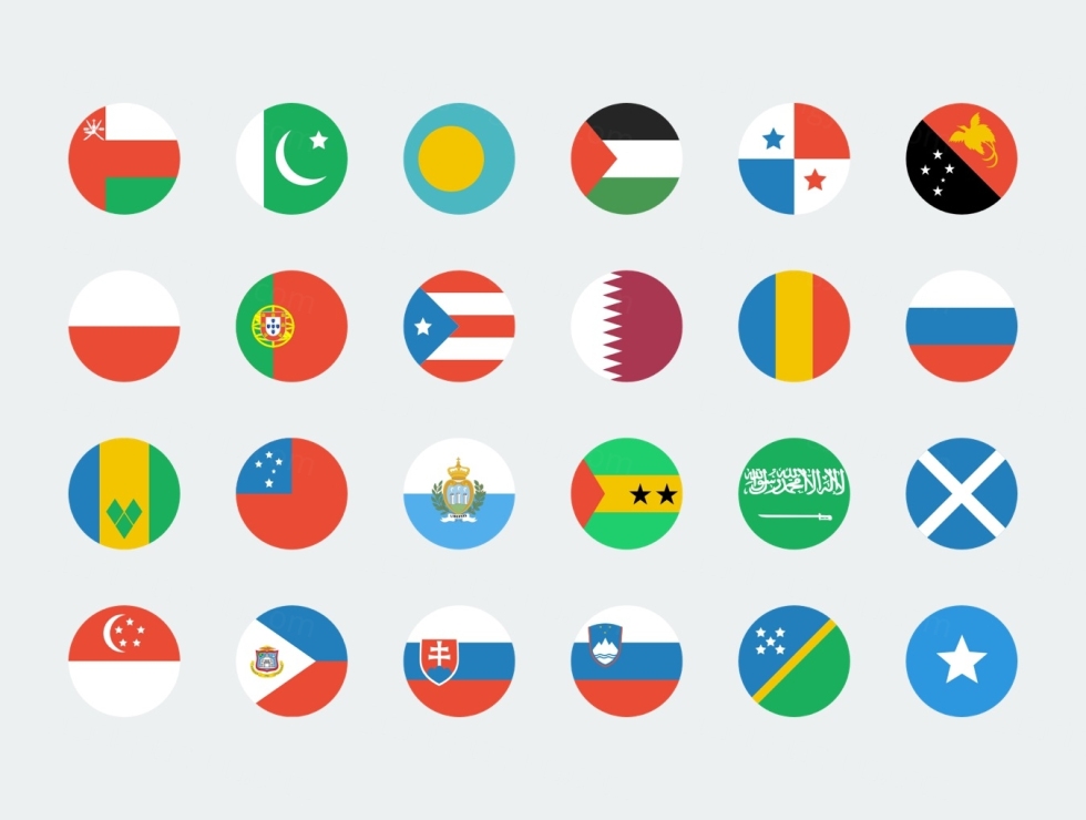 扁平化风格国旗图标Circle World Flags|ABC素材资源网