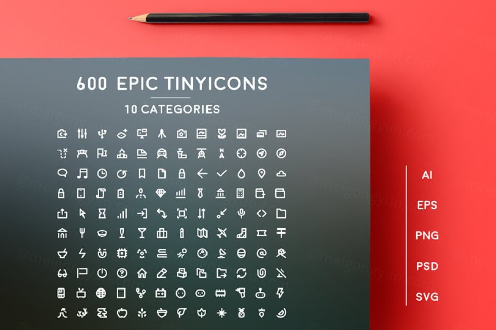 线性简洁风格图标合集 600 Epic Tiny Icons|ABC素材资源网