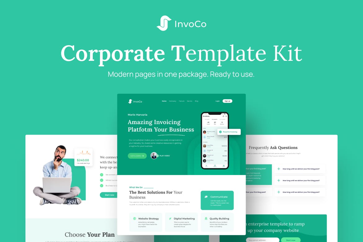 企业网站页面设计Figma模板 InvoCo – Corporate Figma Template|ABC素材资源网