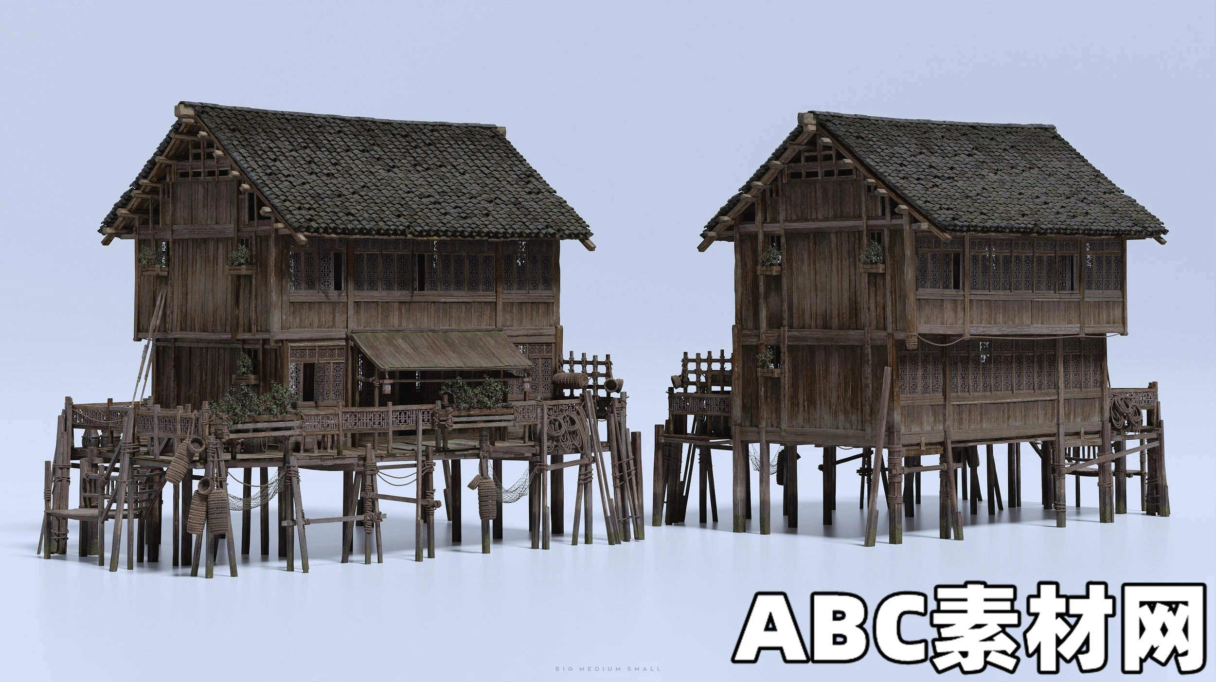 中国风渔村人物角色村庄木屋建筑生活元素3D模型BIG/MEDIUM/SMALL – Water Village(Blender/FBX/OBJ/UE) 3D模型 第4张