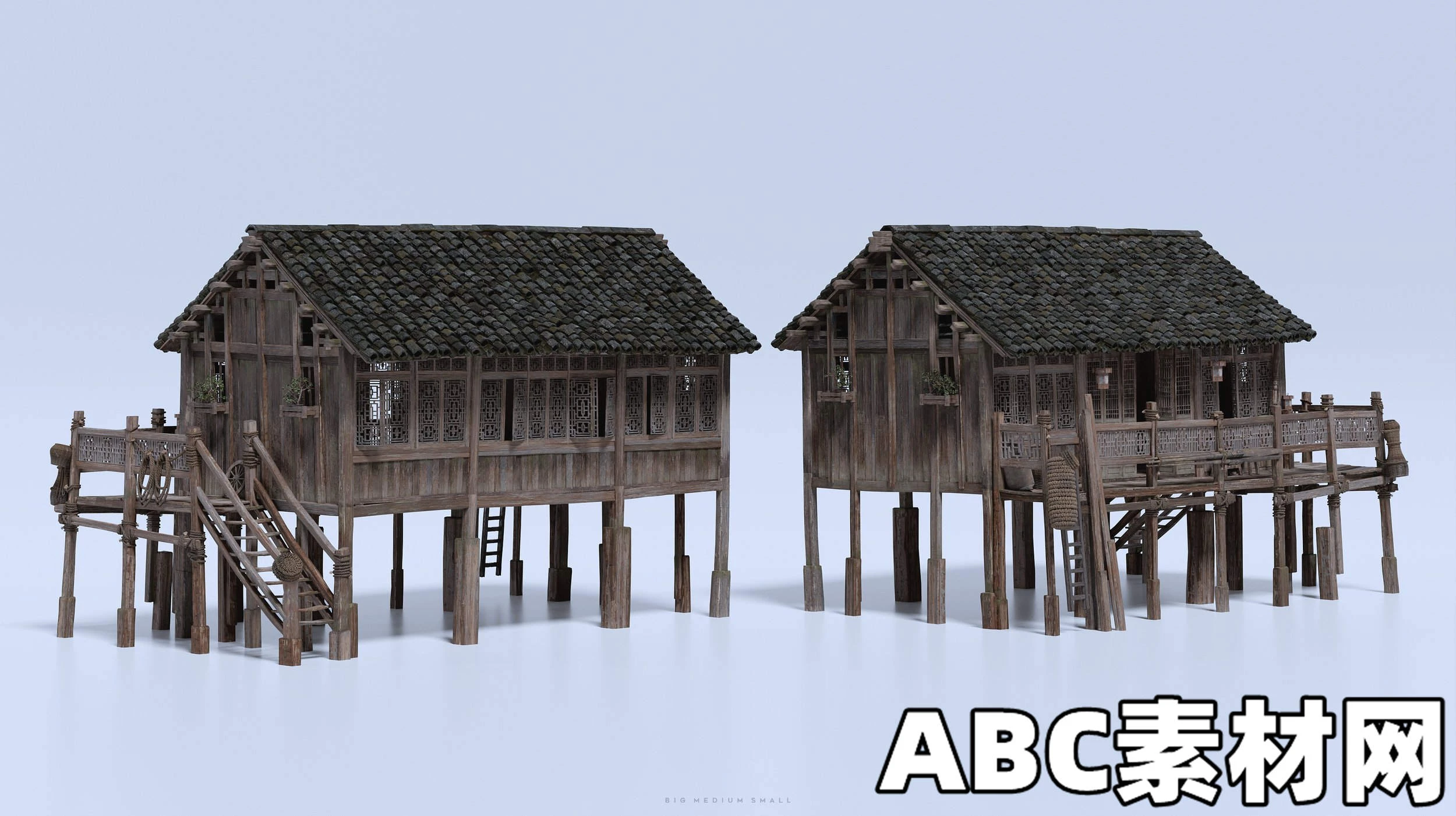 中国风渔村人物角色村庄木屋建筑生活元素3D模型BIG/MEDIUM/SMALL – Water Village(Blender/FBX/OBJ/UE) 3D模型 第5张