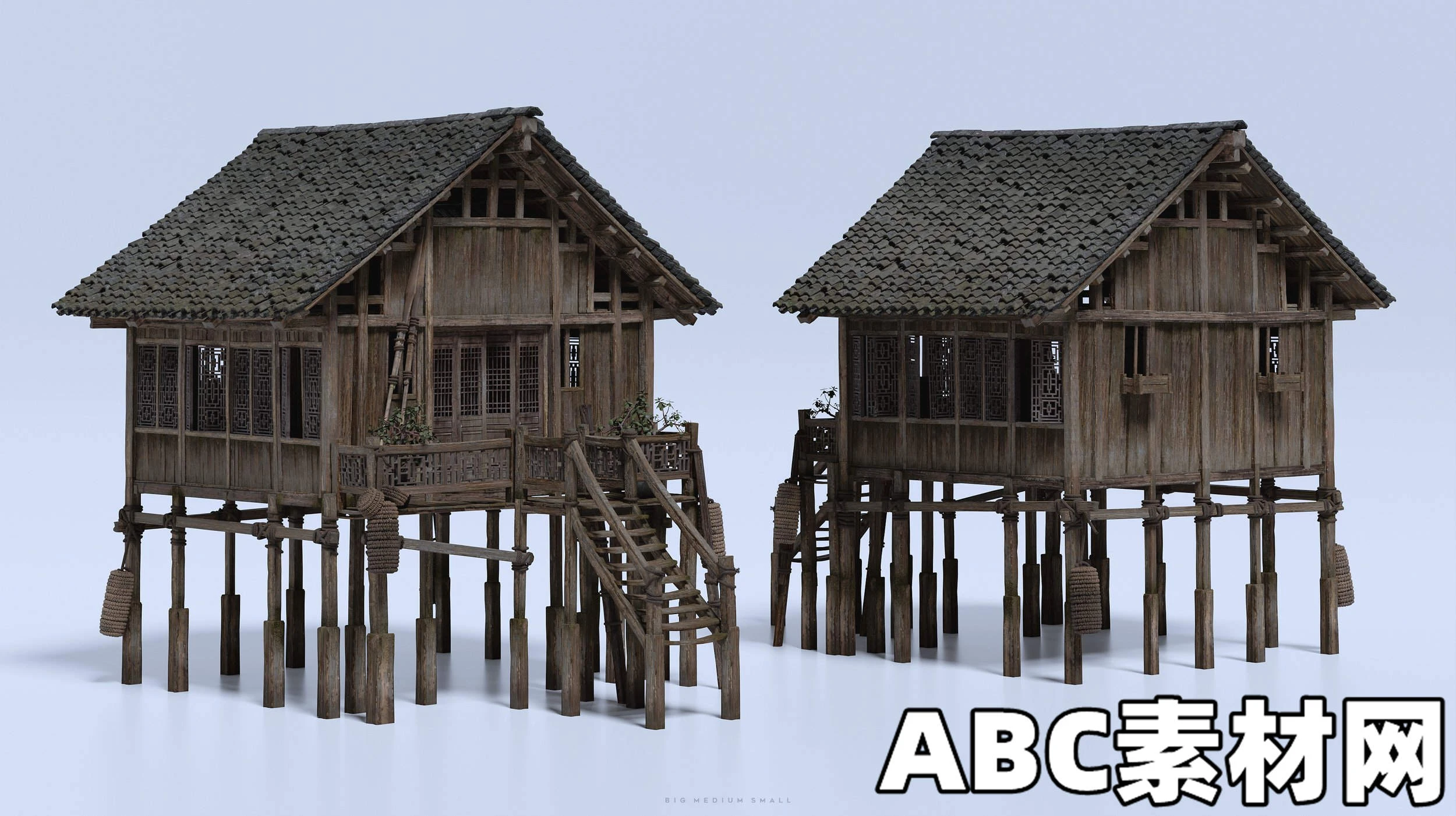 中国风渔村人物角色村庄木屋建筑生活元素3D模型BIG/MEDIUM/SMALL – Water Village(Blender/FBX/OBJ/UE) 3D模型 第6张