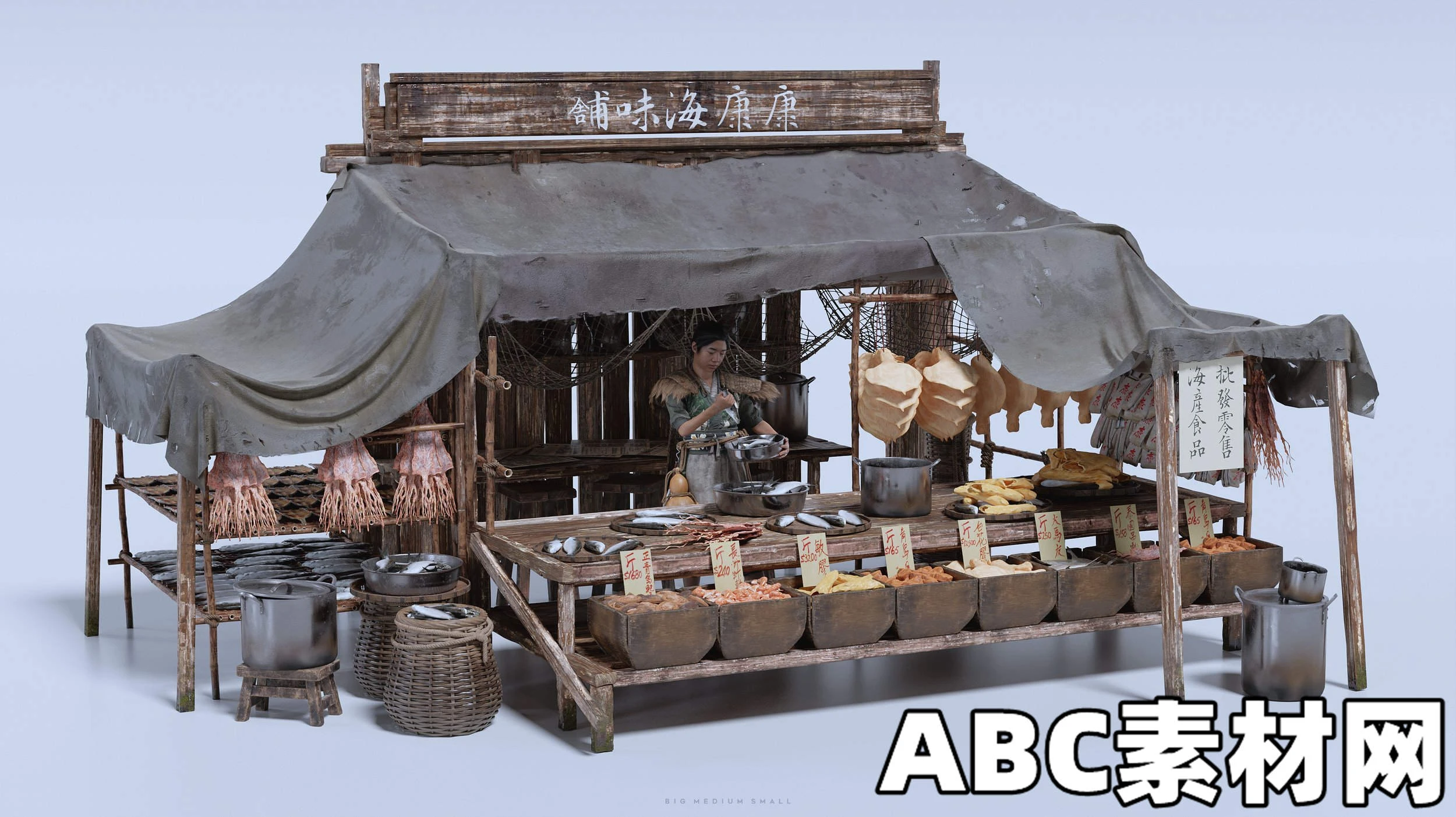 中国风渔村人物角色村庄木屋建筑生活元素3D模型BIG/MEDIUM/SMALL – Water Village(Blender/FBX/OBJ/UE) 3D模型 第7张