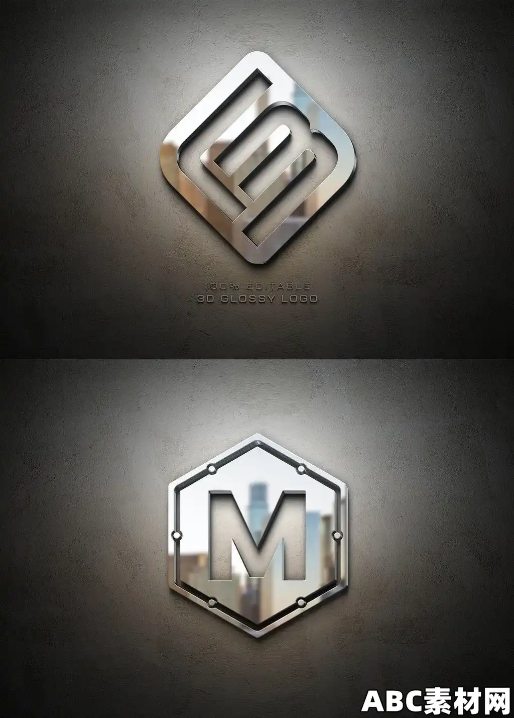 蓝色3D金属反射效果Logo标志样机Metal Logo Mockup with Blue 3D Reflection Effect on ...