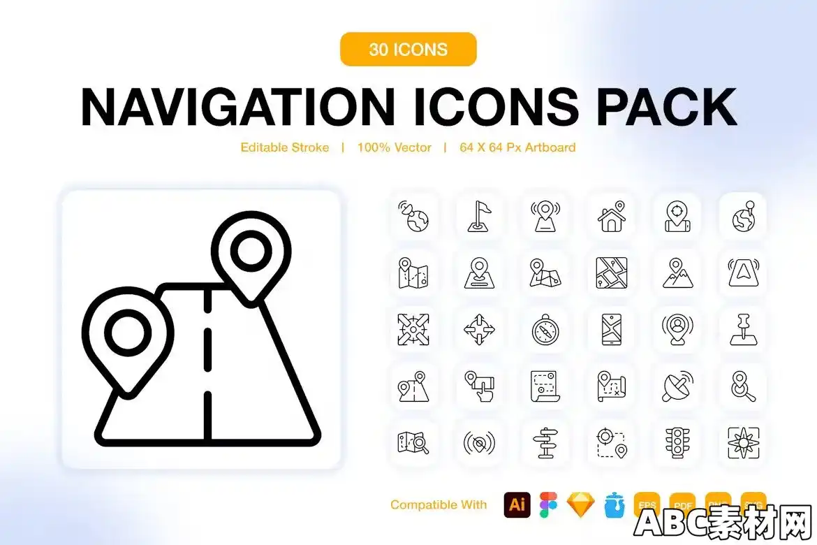 极简导航轮廓图标集EE – Navigation Outline Icons 7P66J77|ABC素材资源网