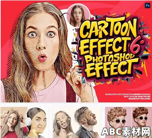 卡通效果PS动作Cartoon Effect 6 Photoshop Action – 278954536|ABC素材资源网