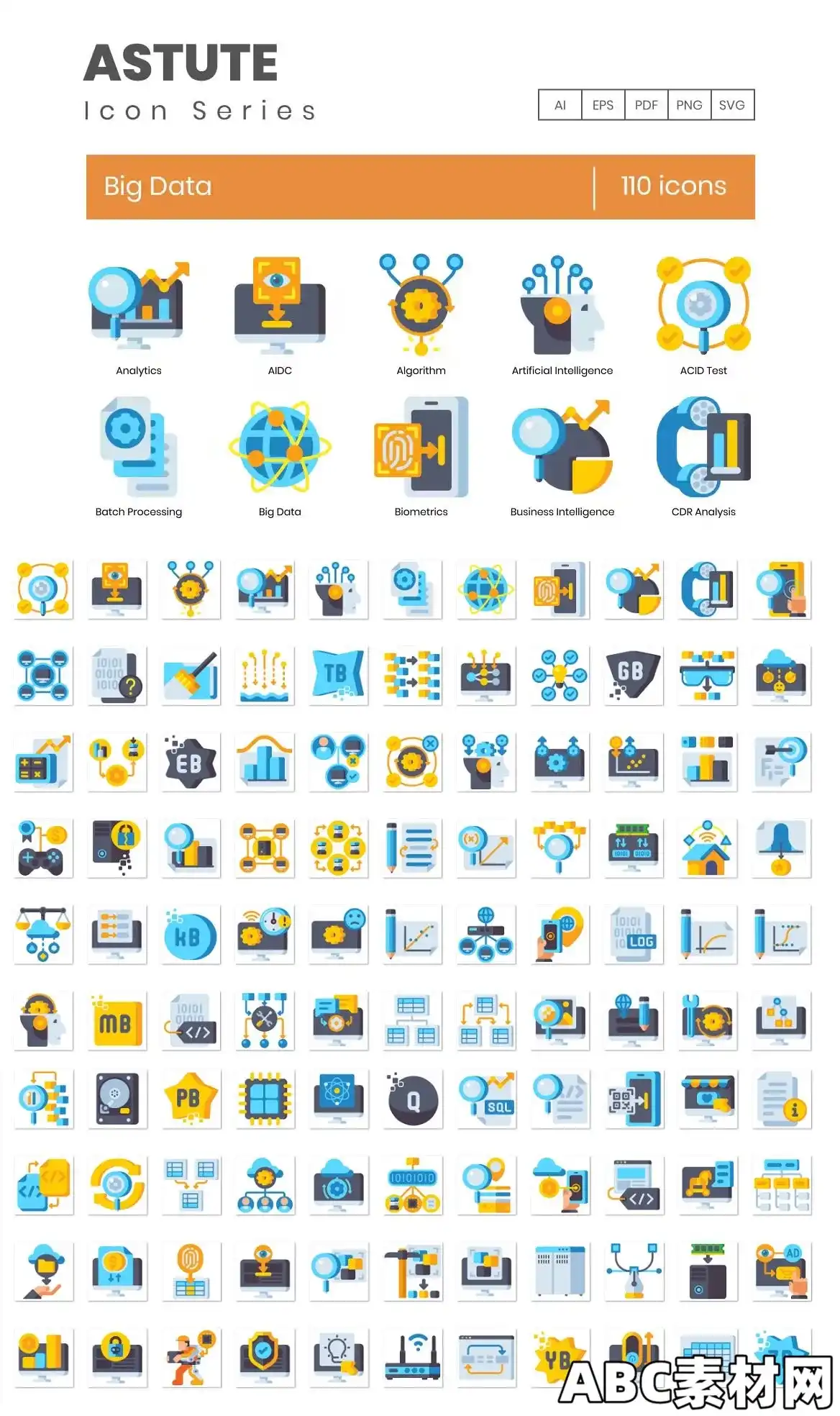 110 个大数据平面矢量图标EE – 110 Big Data Flat Icons BZPUBEC|ABC素材资源网