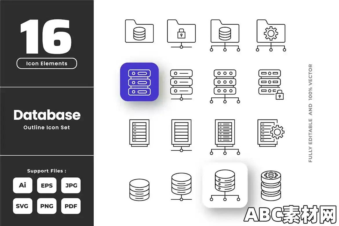 数据库数据中心图标矢量插画集合EE – Database Data Center Outline Icons Collection ...