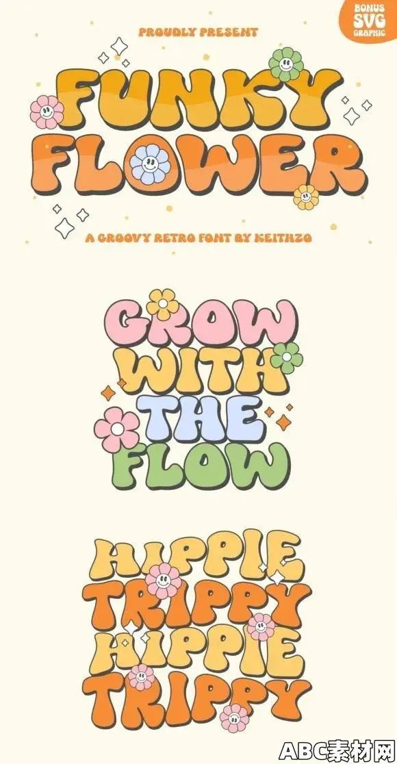 卡通动画趣味欢乐元素展示字体CF – Funky Flower Font 91626539|ABC素材资源网