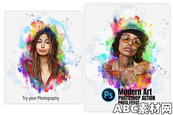 彩色绘画抽象画PS动作Colored Paint Art Photoshop Action – 287850424|ABC素材资源网