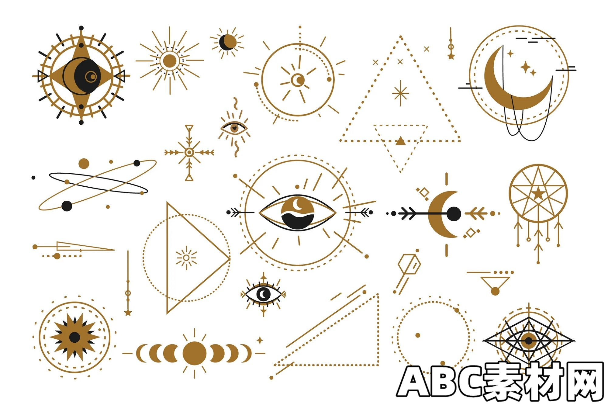 魔法巫术神秘符号神秘几何矢量标志 EE – Wicca occult magic witchcraft flat cartoon icons ...