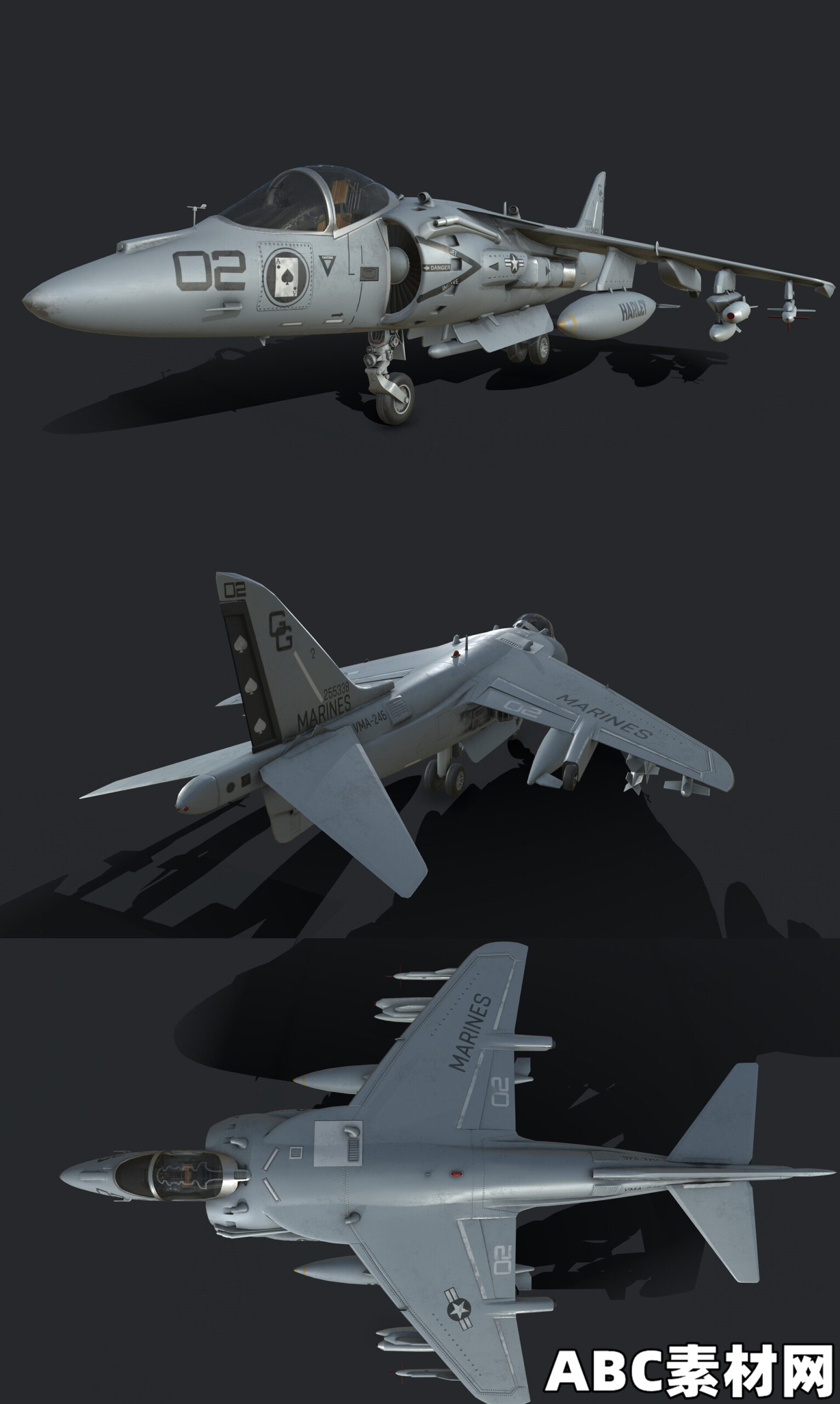 美国海军陆战队AV-8B鹞II战斗机3D模型 USMC AV-8B Super-Harrier II – 3D Model|ABC素材资源网