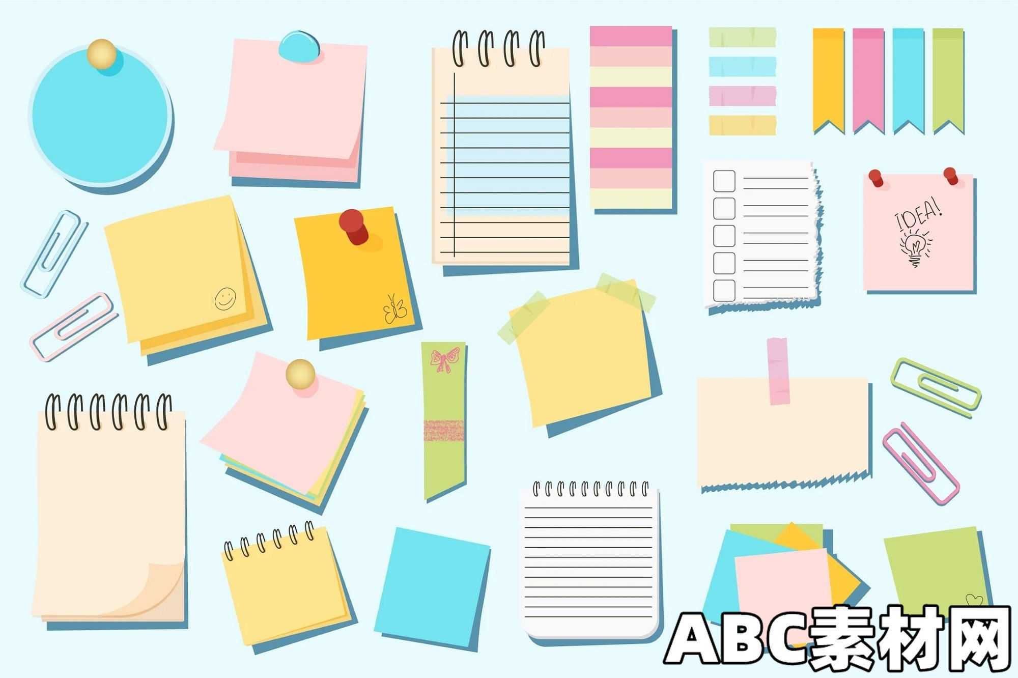 卡通便笺便条矢量插图元素Cartoon Sticky Notes|ABC素材资源网