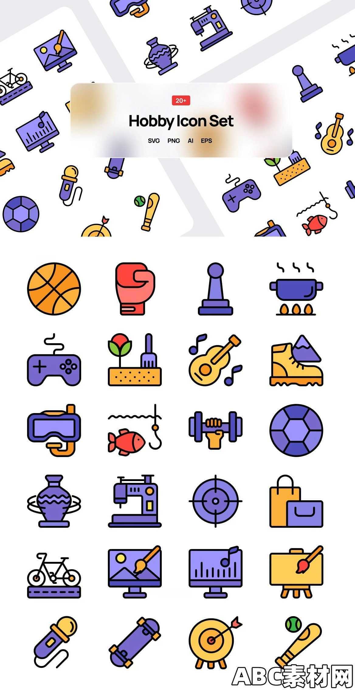 充满爱好矢量图标集Hobby Filled Icon Set|ABC素材资源网