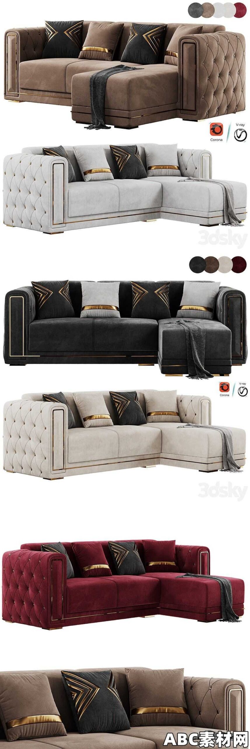 现代转角米色组合沙发3D模型Modern Corner Beige Sectional Sofa 3D Model|ABC素材资源网