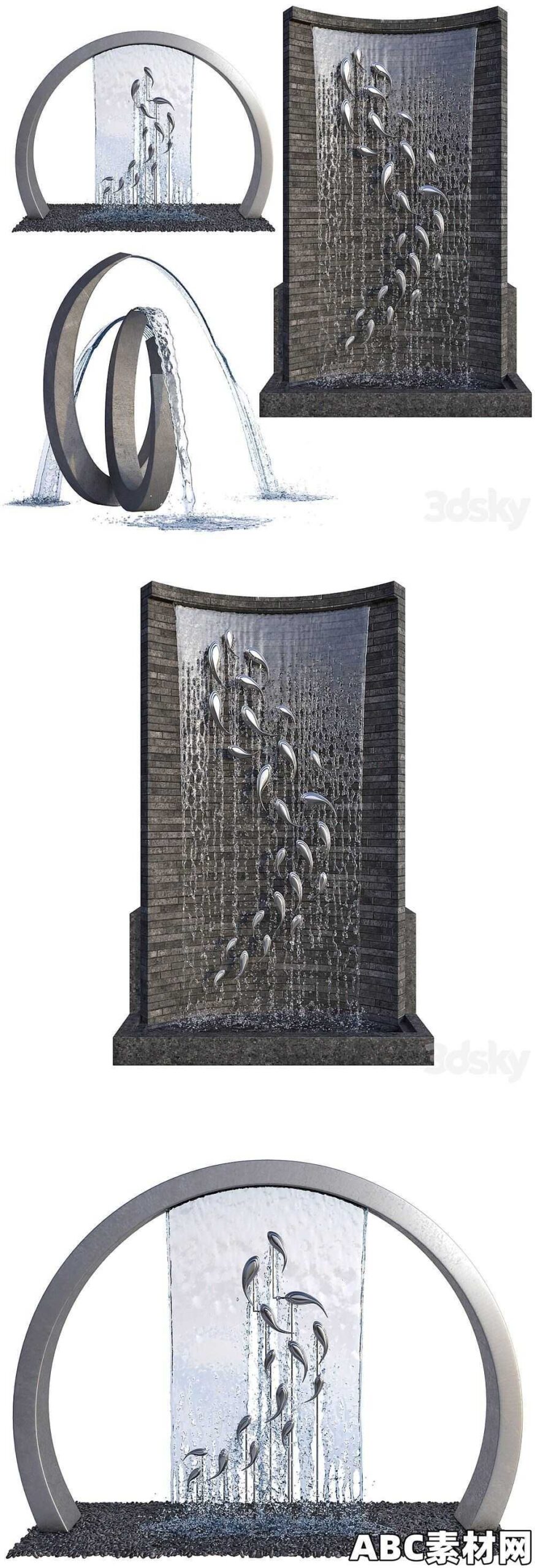 喷泉瀑布3D模型Water Collection 3D Model|ABC素材资源网