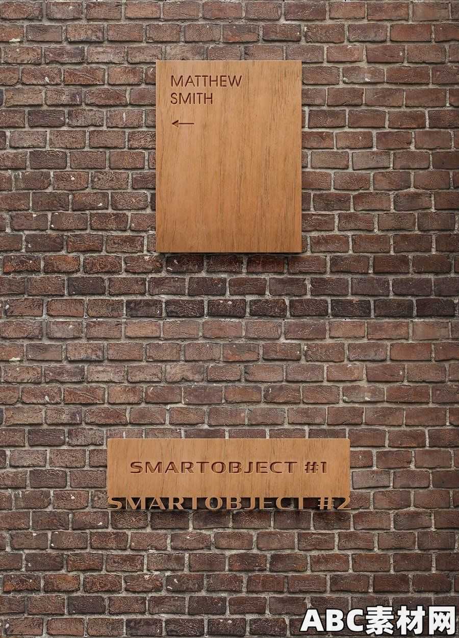 砖墙木制Logo标志展示样机Wooden Sign Logo Mockup on Brick Wall|ABC素材资源网