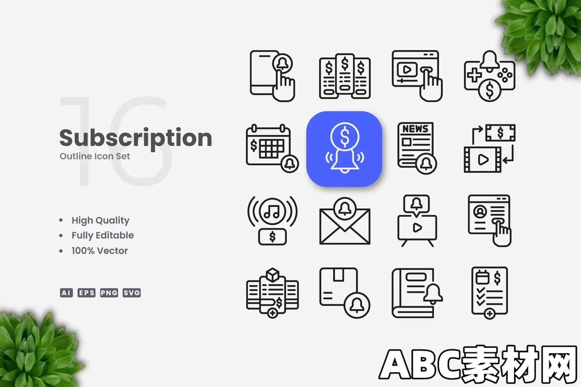 16个简洁订阅大纲轮廓图标Subscription Outline Icons|ABC素材资源网