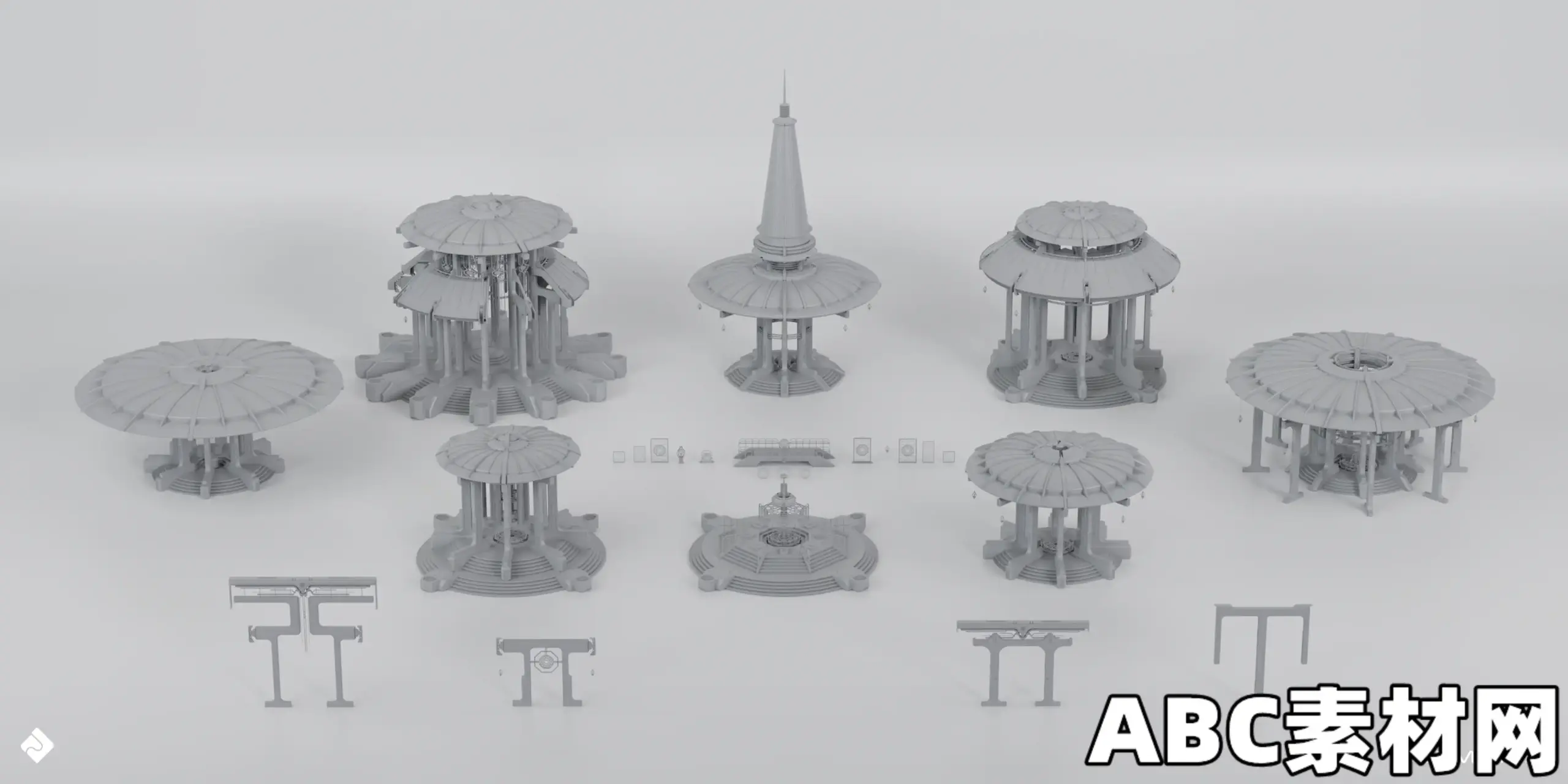 27个未来亚洲风玄幻圣殿神庙科幻建筑3D模型合集 Sacred Temples – Asian Styled Buildings ...