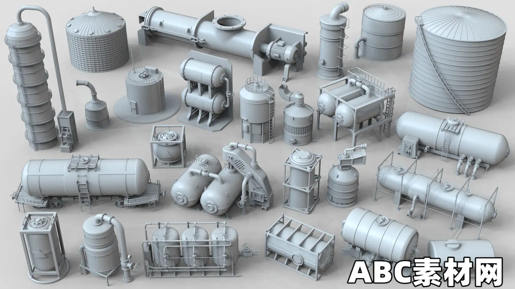 25 件Blender工业箱子储存罐水箱油箱3D模型第 2 部分 Industrial Tanks – Part 2 – 25 pieces ...