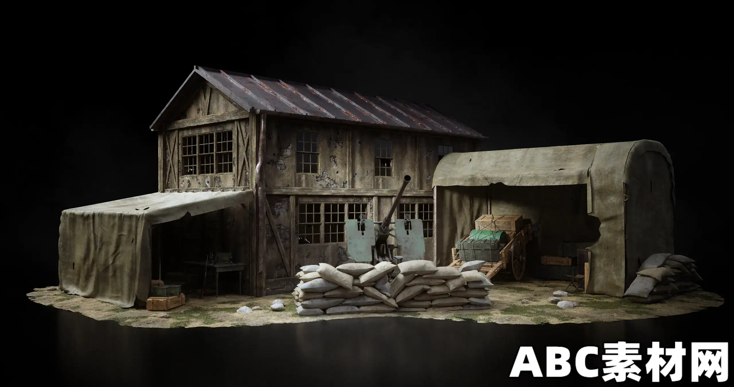 二战废墟倒塌建筑场景高精度3D模型包含4K贴图战争场景资产C4D/Blender/FBX模板完整版Kitbash3D – World War ...