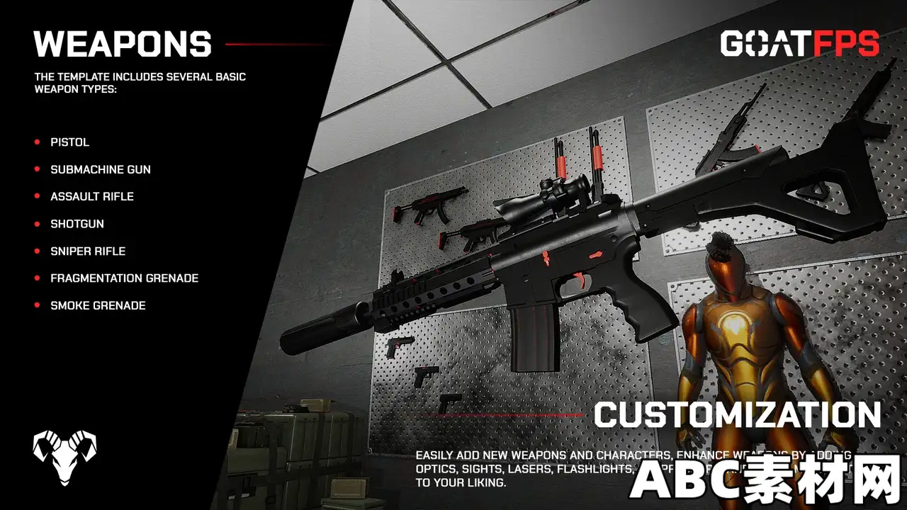 第一人称多人游戏射击模板UE蓝图GOAT FPS Multiplayer GAME READY Template v5.4+|ABC素材资源网