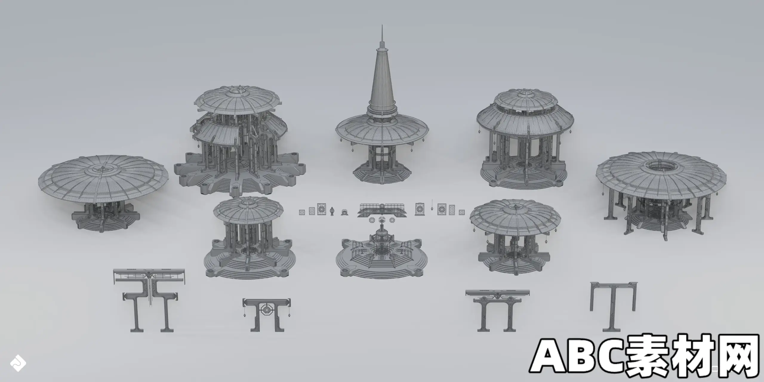 27个未来亚洲风玄幻圣殿神庙科幻建筑3D模型合集 Sacred Temples – Asian Styled Buildings ...