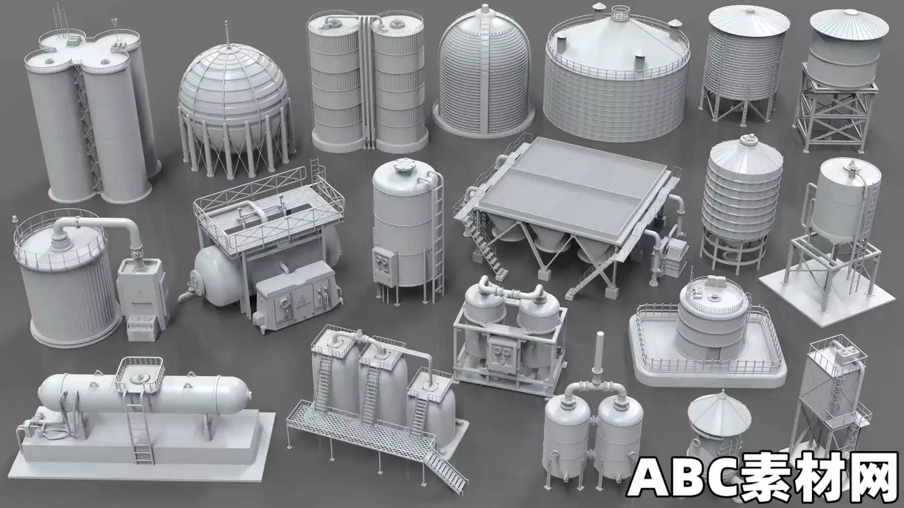 工业设备设施储存罐水塔箱子储存罐水箱油箱3D模型|ABC素材资源网