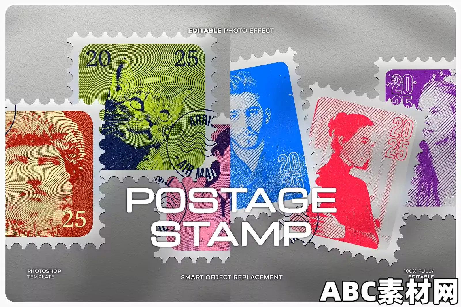 复古邮票明信片宣传展示样机Postage Stamp Mockup|ABC素材资源网