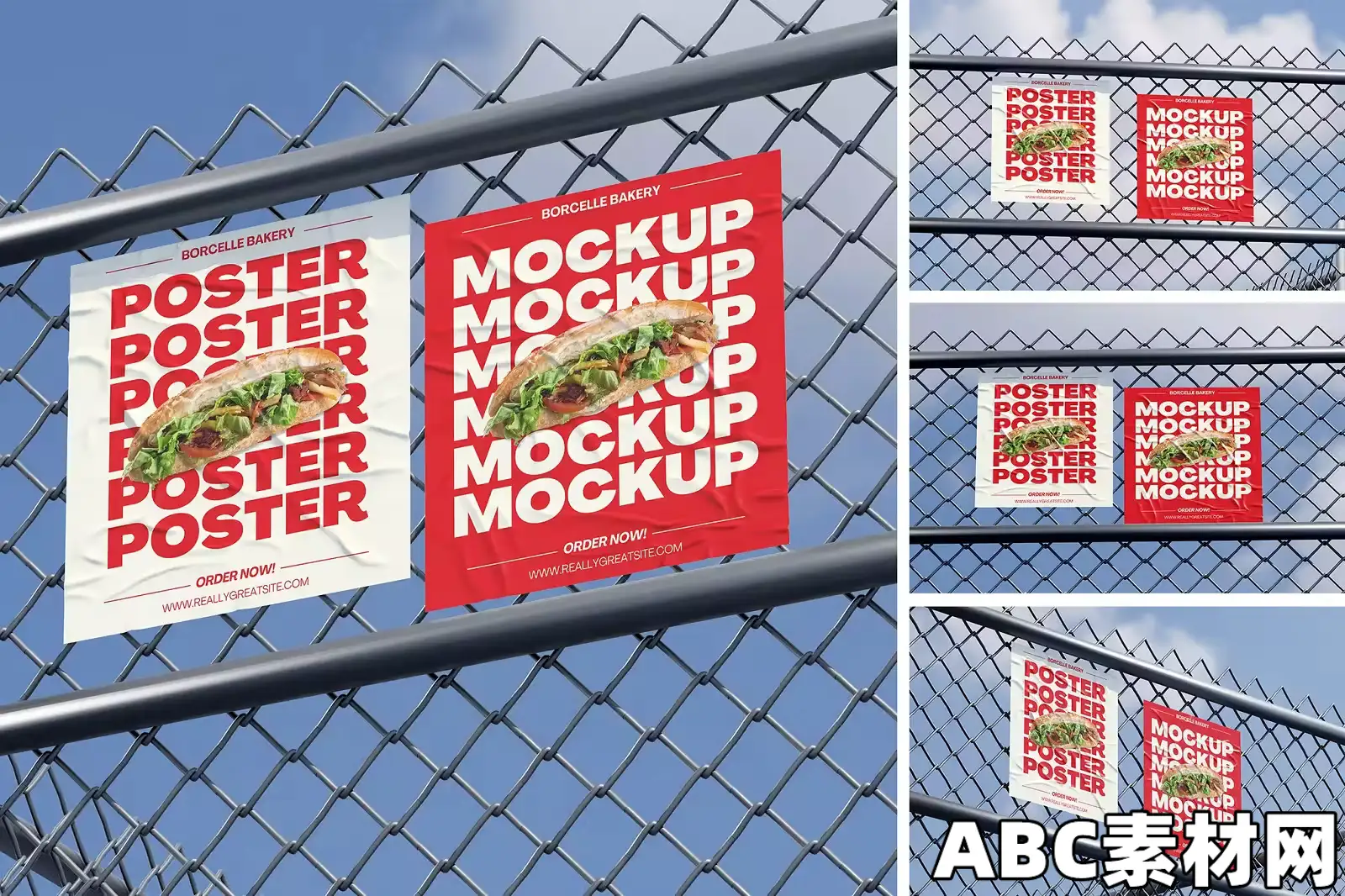 粘贴方形广告海报展示样机Square Poster Mockup|ABC素材资源网