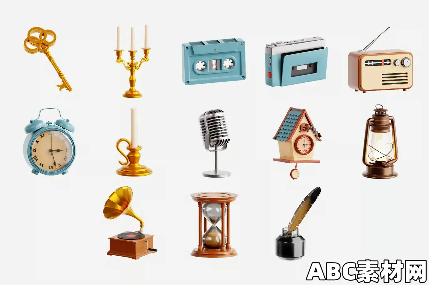 13款复古怀旧物件3D图标合集 Vintage Object 3D Icon Set|ABC素材资源网